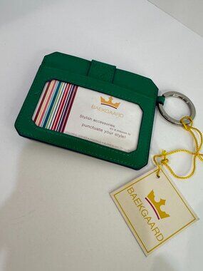 Baekgaard Green Leather ID Holder Keychain Card Case NWT
